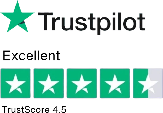 Trustpilot Excellent, TrustScore 4.5 badge