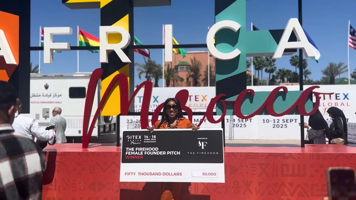 Founder with the Firehood female founder pitch prize at GITEX Africa