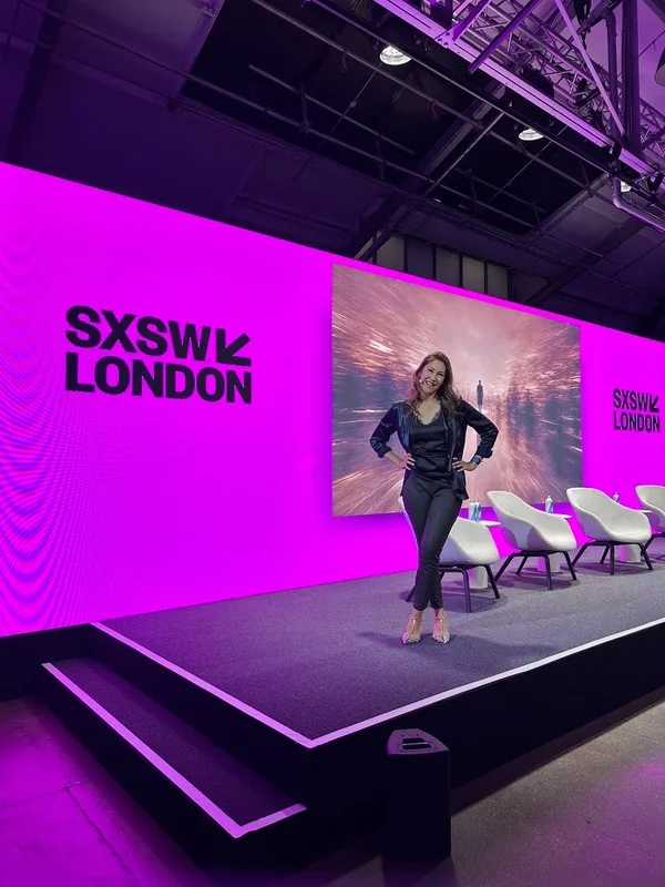 Rebecca on stage at SXSW London